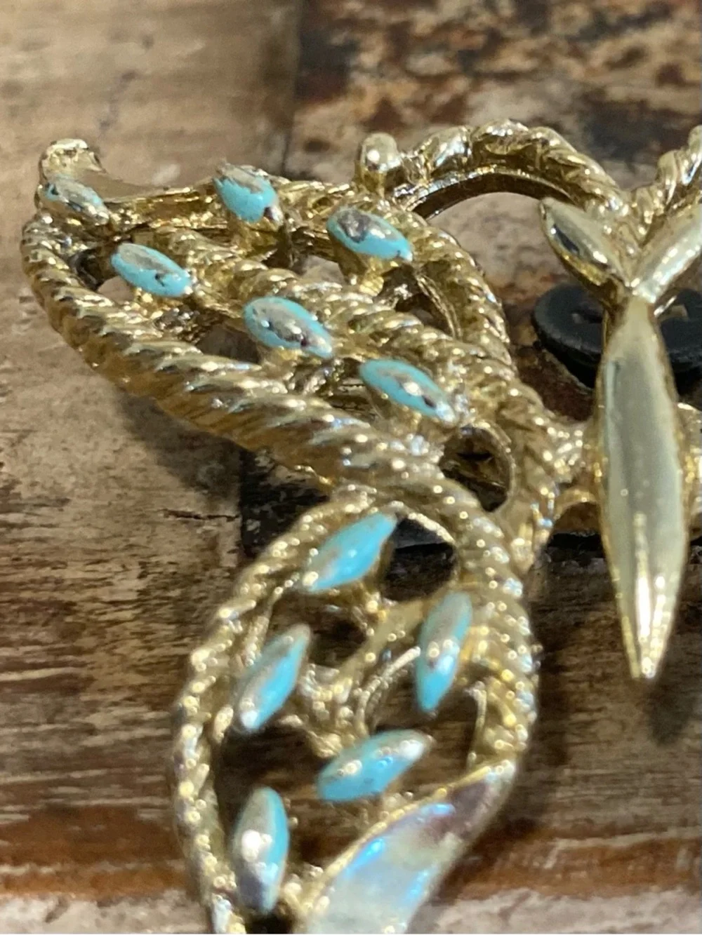 Vintage Gerry’s Gold Tone and Light Turquoise Colored Butterfly Brooch / Pendant